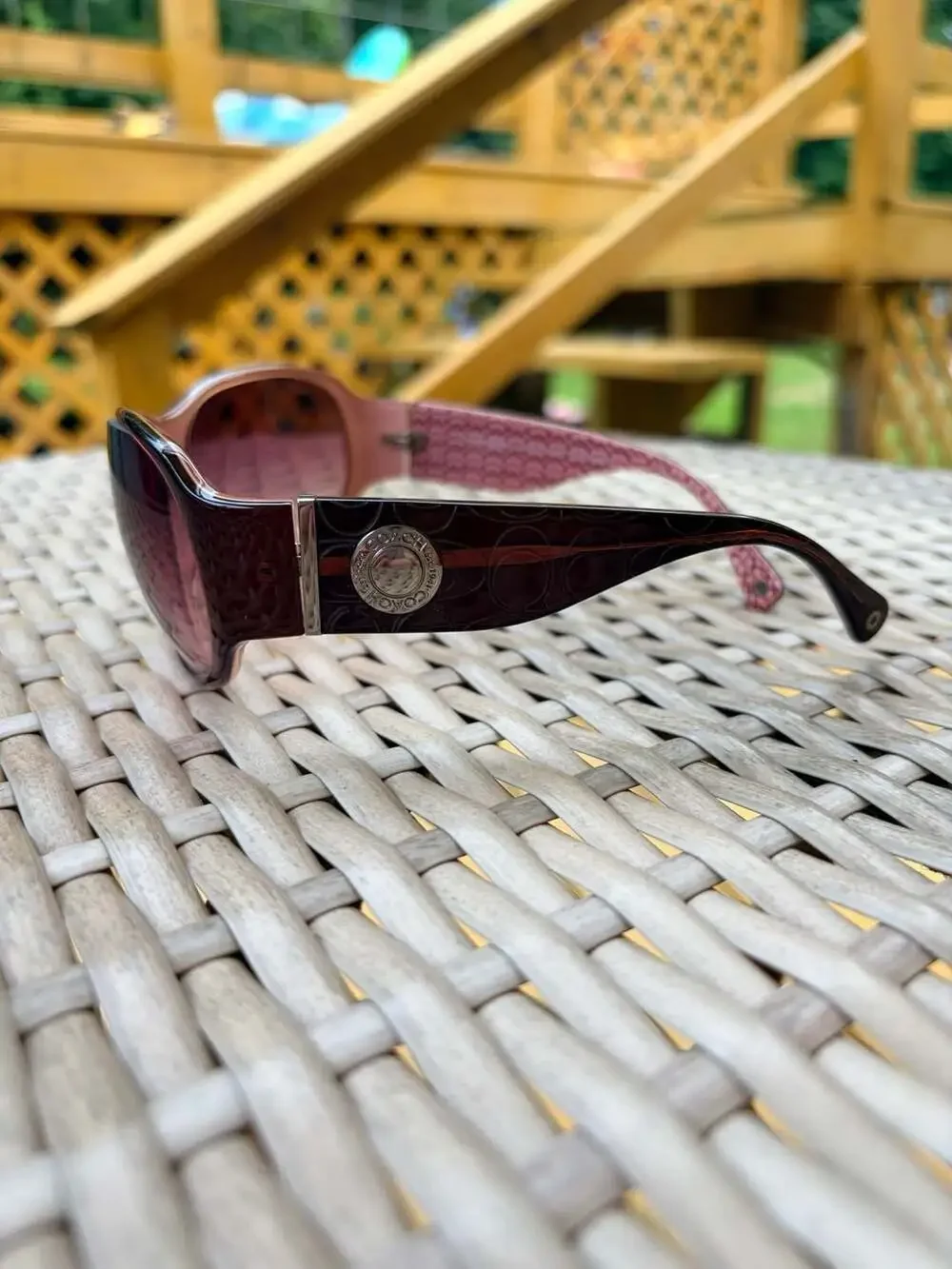 Coach Traci S463 Sunglasses in Burgundy with Logo Pattern Arms